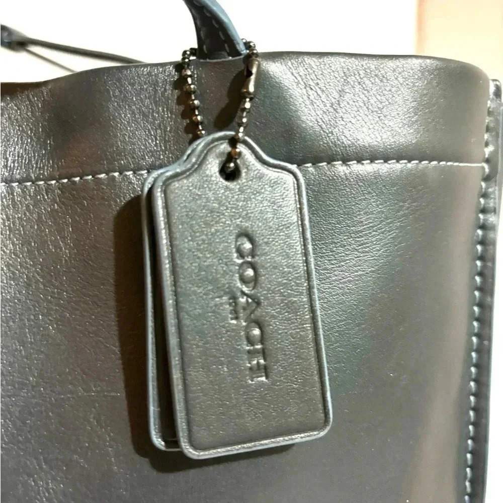 Coach navy blue gray leather shoulder handbag - Picture 6 of 14